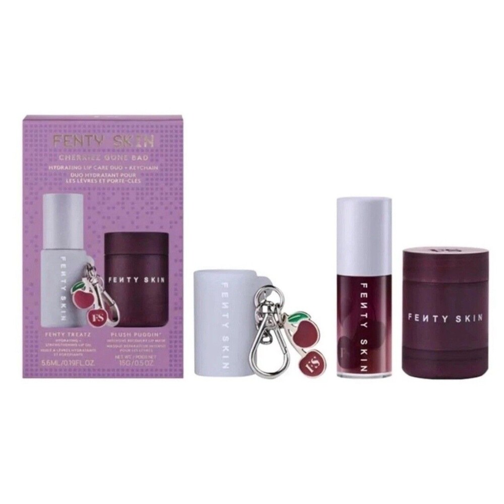 Fenty Skin Cherriez Gone Bad 3PC Set Black Cherry Lip Oil Lip Mask Key Chain